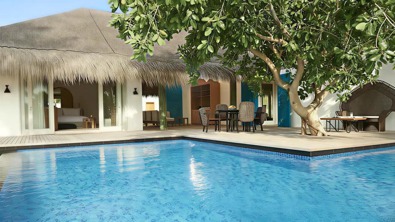 Prywatny basen przy apartamencie w Sirru Fen Fushi Private Lagoon Resort