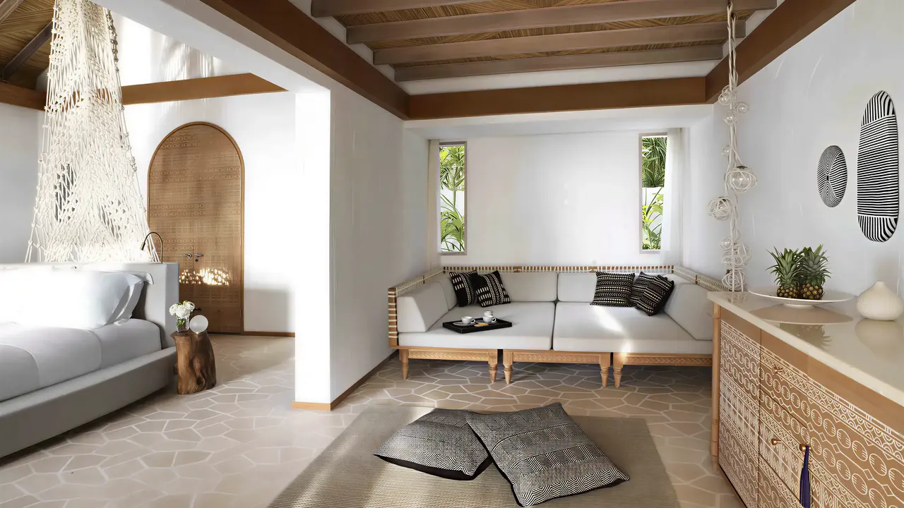 Nowoczesny salon w apartamencie Sirru Fen Fushi Private Lagoon Resort