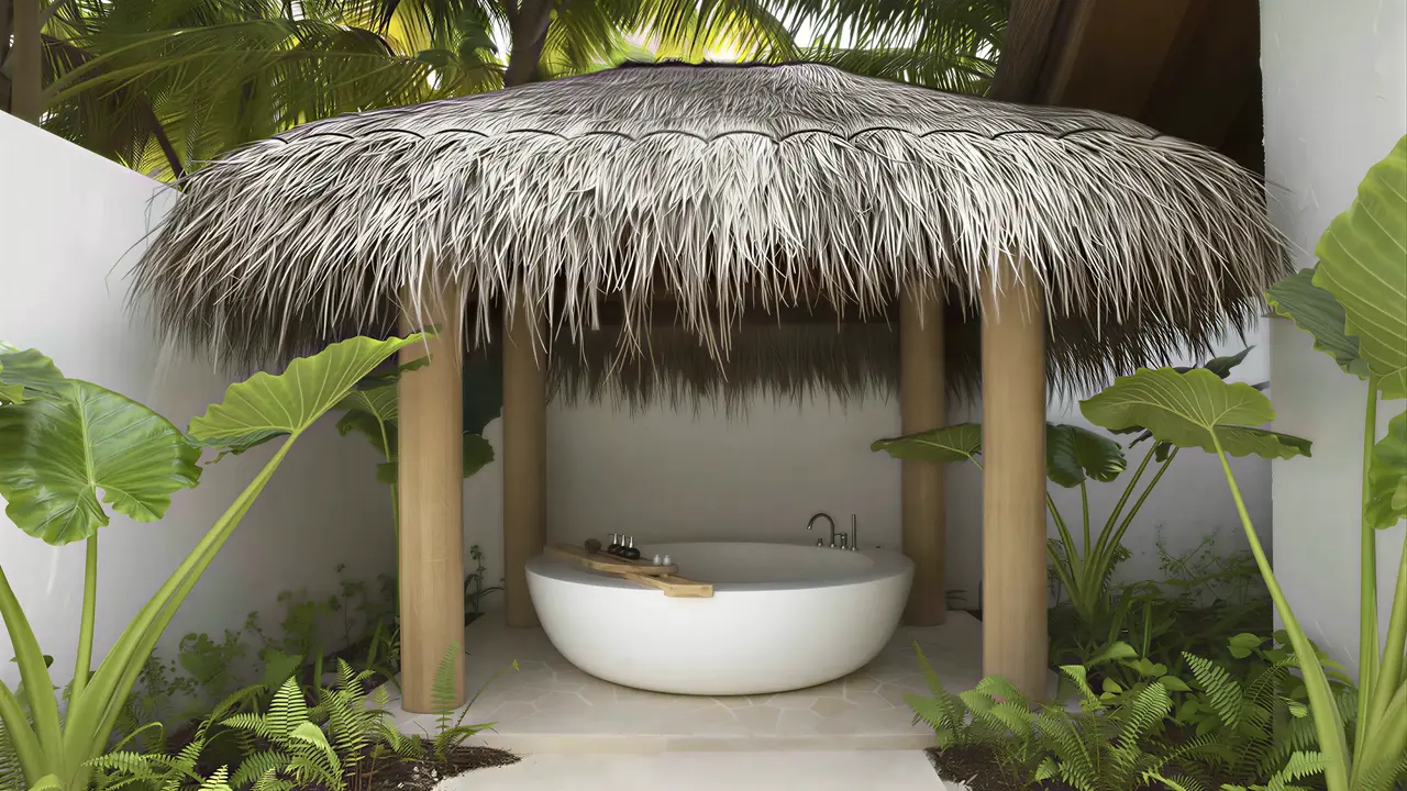 Prywatna wanna pod zadaszeniem w Sirru Fen Fushi Private Lagoon Resort