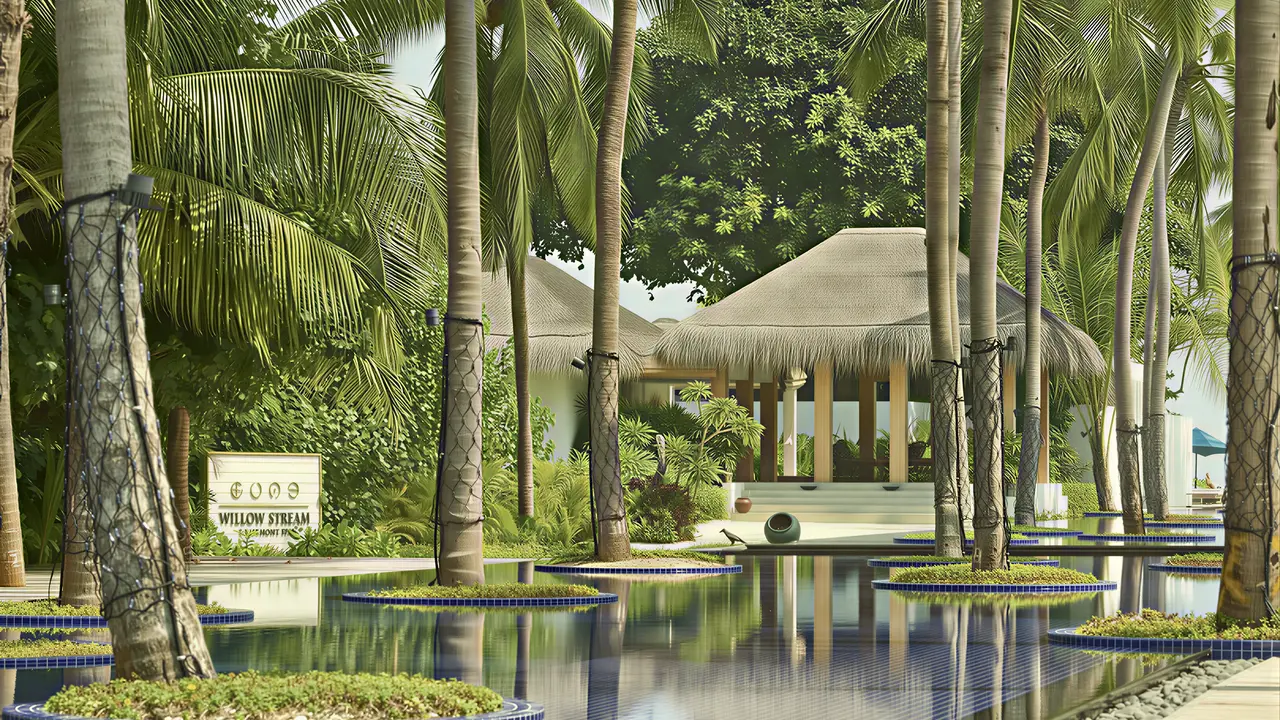 Elegancka fasada i wejście do Sirru Fen Fushi Private Lagoon Resort