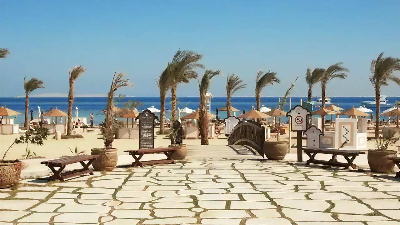 Plaża z leżakami i parasolami w Steigenberger Al Dau Beach