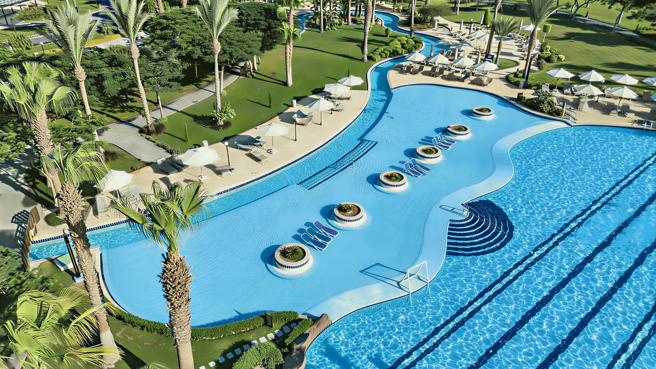 Widok z lotu ptaka na kompleks Steigenberger Al Dau Beach