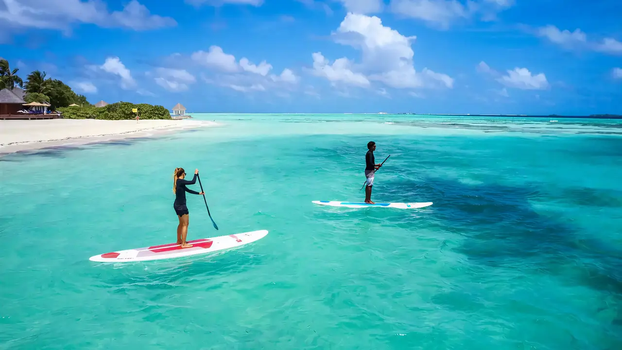 Osoby na deskach SUP w Sun Siyam Olhuveli