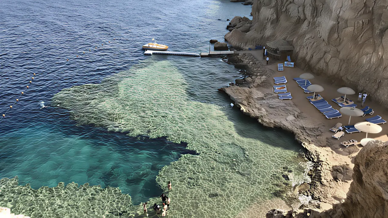 Plaża i krystaliczna woda w Swiss Heaven Sharming Inn