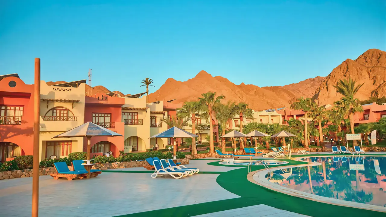 Basen i leżaki w hotelu Tropitel Dahab Oasis