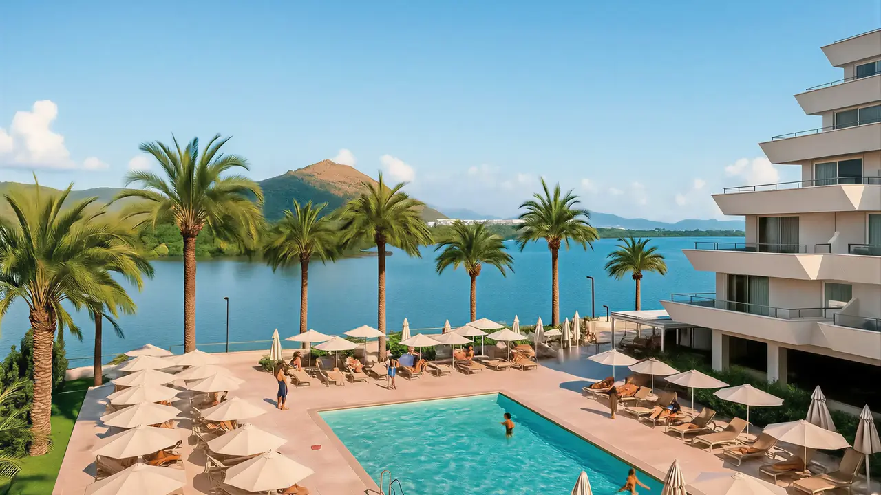 Basen z leżakami w hotelu Viva Eden Lago