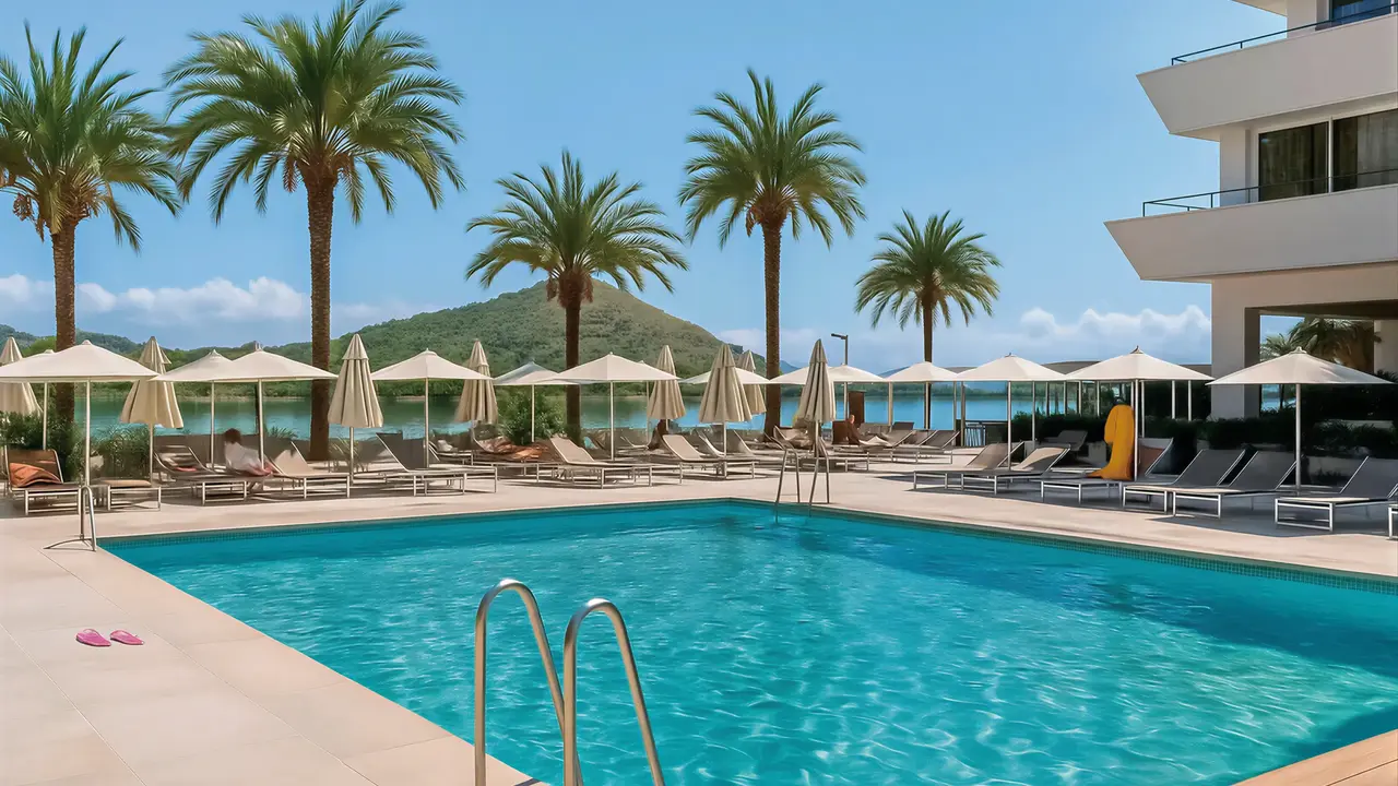 Basen z leżakami w hotelu Viva Eden Lago